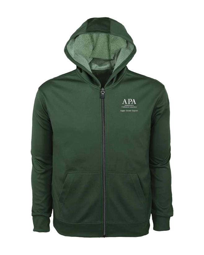 Green hoodie with a logo on a white background