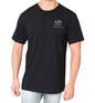 Black t-shirt with 'APA' logo worn by a person on a white background
