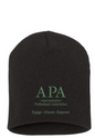 Black beanies with APA logo and text on a white background